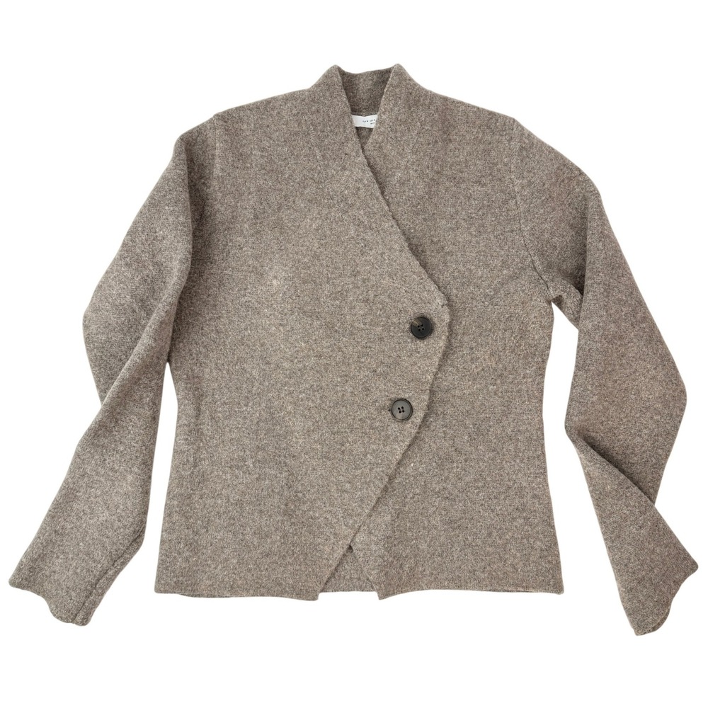 Zara Womens Asymmetrical Button Knit Cardigan Jacket Oatmeal Marl Wool Blend M